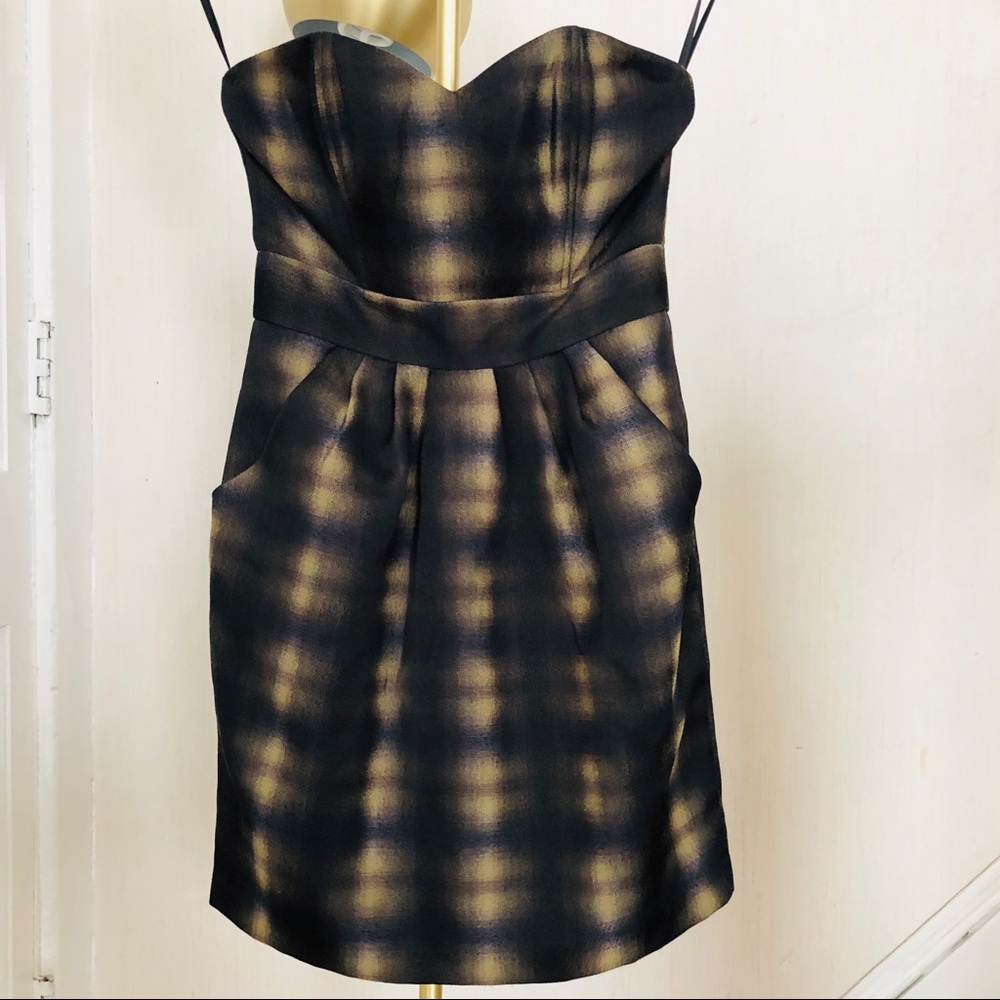 H&M strapless black and gold cocktail mini dress